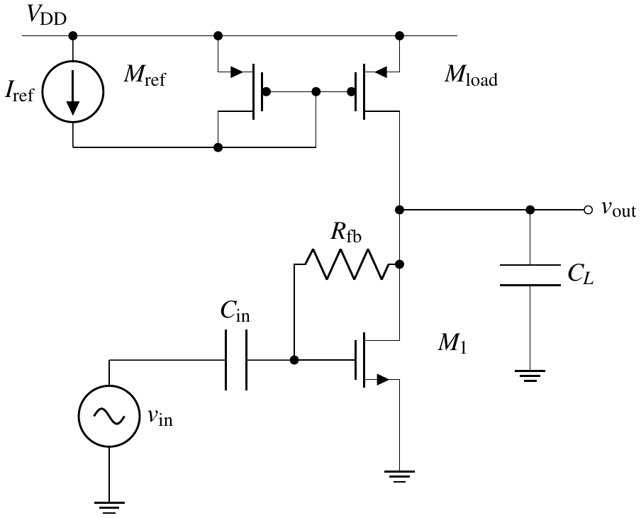 One-stage common-source amplifier schematic